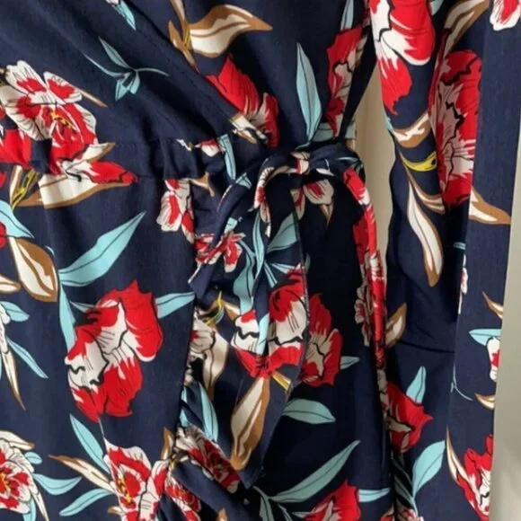 Nasty Gal Navy Blue Floral Midi Wrap Dress, Med. - Picture 6 of 12